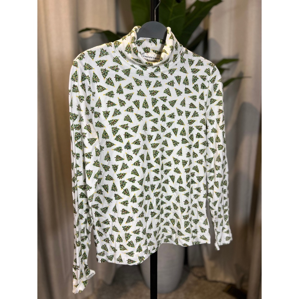 Jones New York Sport Womens M Christmas Tree Turtleneck Long Sleeve Cotton Top